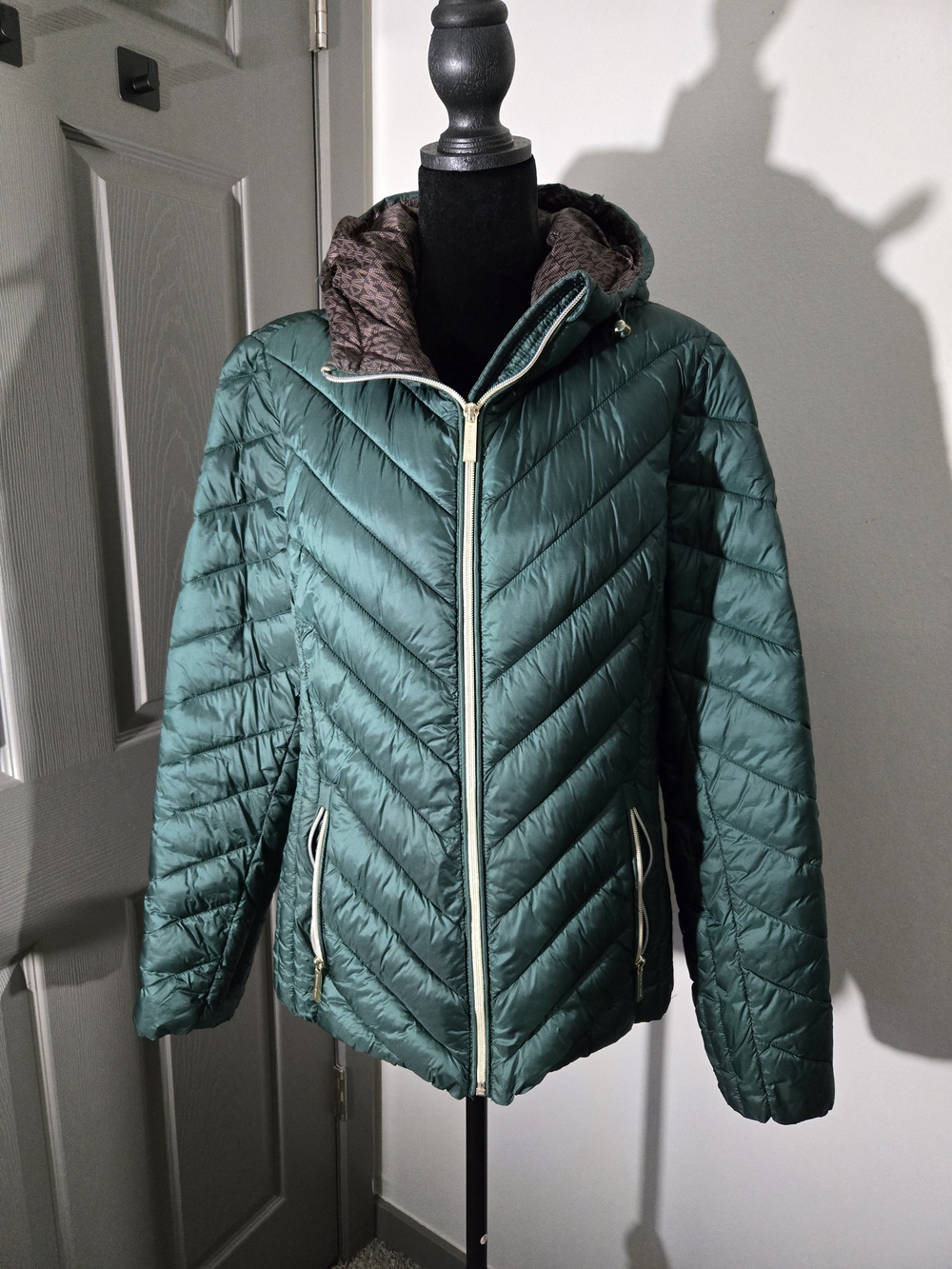 Michael Kors Teal Quilted Hooded Puffer Jacket